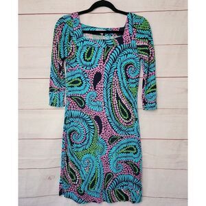 Lilly Pulitzer Newport Silk Paisley 3/4 Sleeve Dress Women's 4